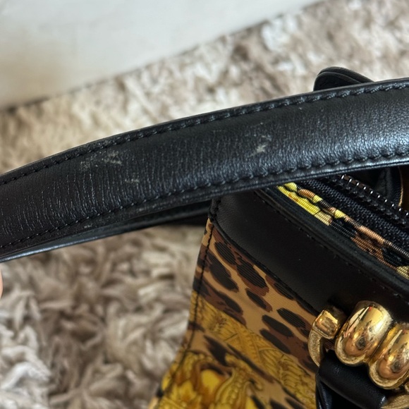 *RARE VINTAGE GIANNI VERSACE* 2-Way Canvas & Leather Baroque Gold LUXURY Handbag - Picture 16 of 16